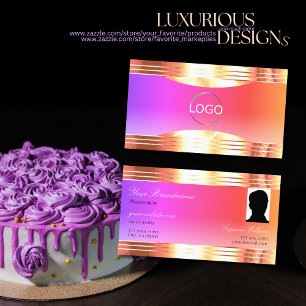 Carte De Visite Beaux Rose couleur or bordures Logo Photo