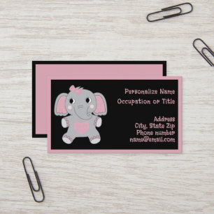 Carte De Visite Bébé éléphant rose adorable Enfant mis en avant 