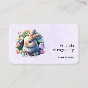 Carte De Visite Bébé lapin en fleurs colorées de printemps
