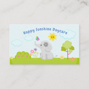 Carte De Visite Bébé mignon Cartoon Elephant et papillon garderie