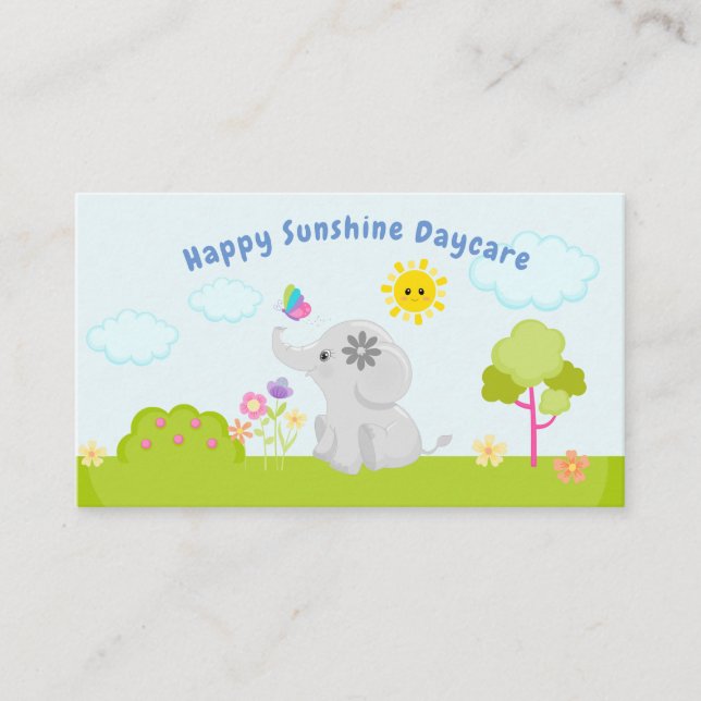 Carte De Visite Bébé mignon Cartoon Elephant et papillon garderie (Devant)