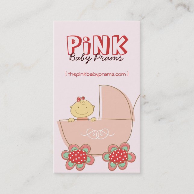 Carte De Visite Bébé mignon Cartoon fille dans Pram rose moderne (Devant)