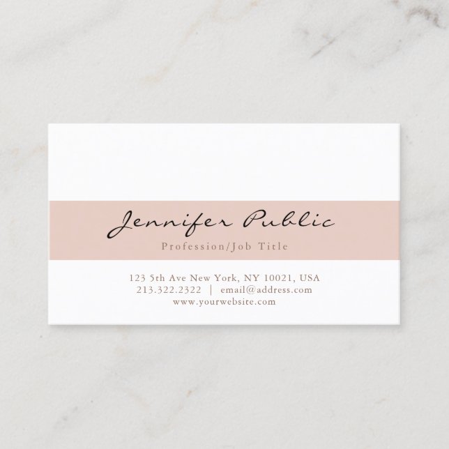 Carte De Visite Beige Blanc Design Moderne Professionnel Simple (Devant)