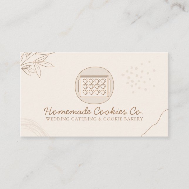 Carte De Visite Beige Blush Coeur fait maison Cookies (Devant)