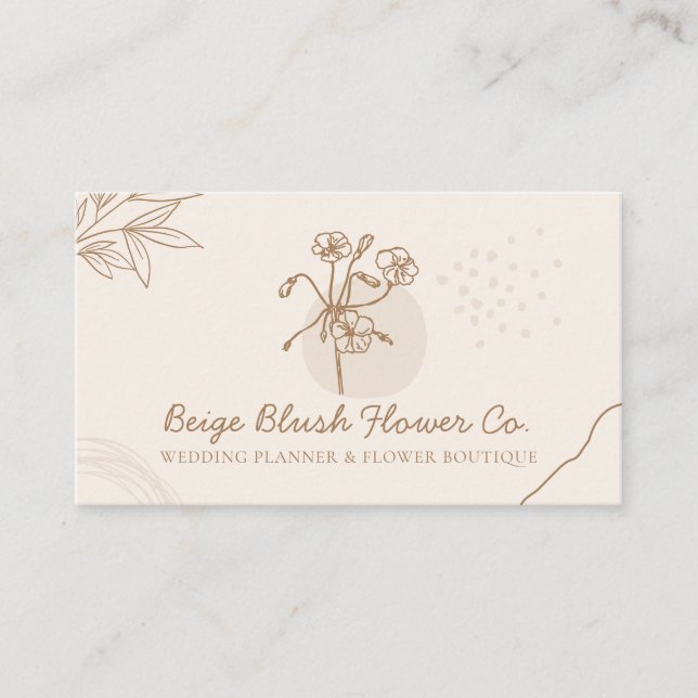 Carte De Visite Beige Blush Mariage Calligraphie Chic Classy Flowe (Devant)