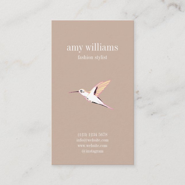 Carte De Visite Beige elegant artistic hummingbird illustration (Devant)