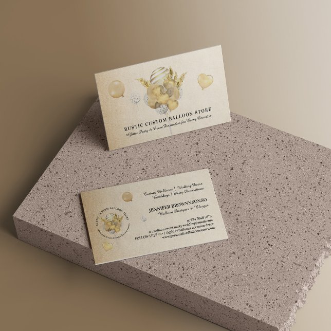 Carte De Visite Beige Gold Festive Balloons Party Planificateur d' (Beige Gold Festive Balloons Party Event Planner Business Card)