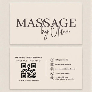 Carte De Visite Beige Neutral Massage Therapist QR Code