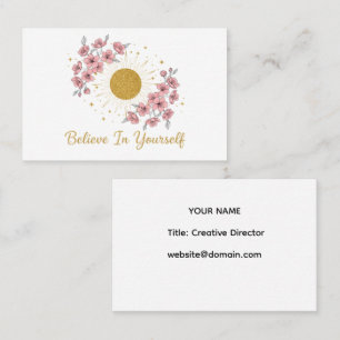 Carte De Visite Believe In Yourself - Celestial Gold Sun Floral