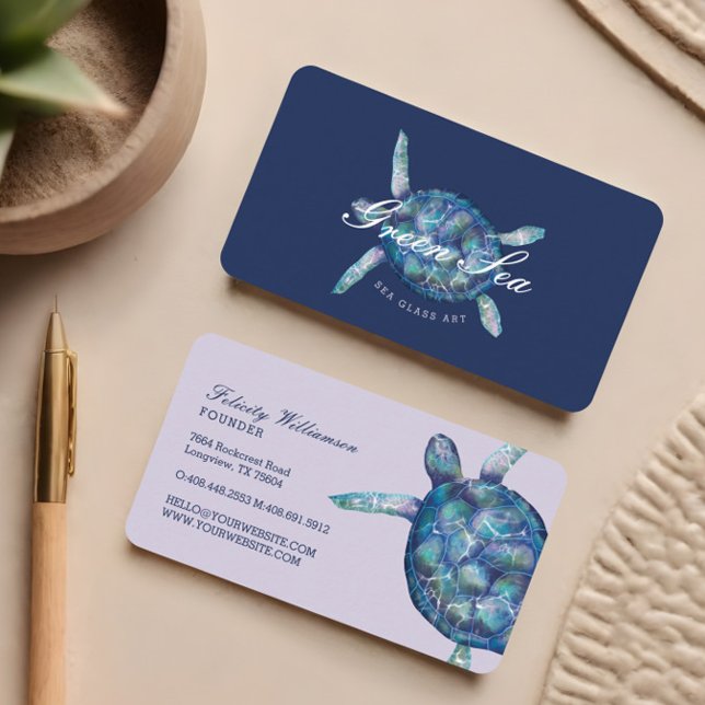 Carte De Visite Belle baignade Tortue de mer Illustration (Beautiful Swimming Ocean Sea Turtle Illustration Business Card)