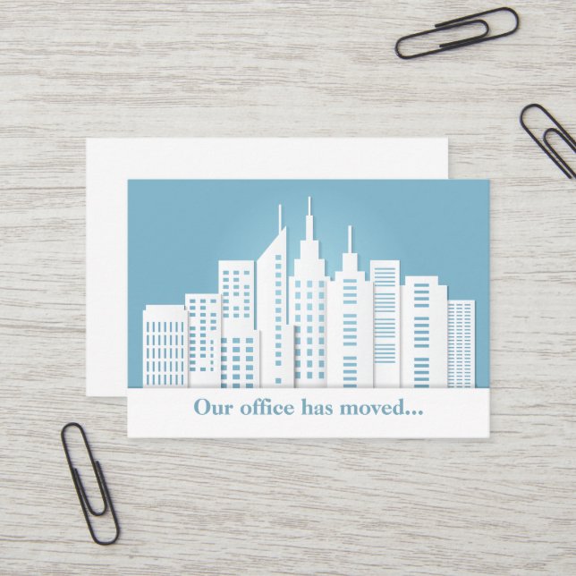 Carte De Visite Belle Blue City Skyline Changement d'adresse (Devant/Arrière en situation)