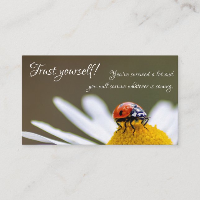 Carte De Visite Belle coccinelle avec citation motivante (Devant)