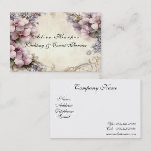Carte De Visite Belle Filigree Or Fleurs Lavande Rose