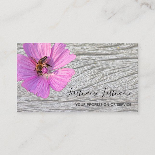Carte De Visite Belle fleur violet rose sur bois (Devant)