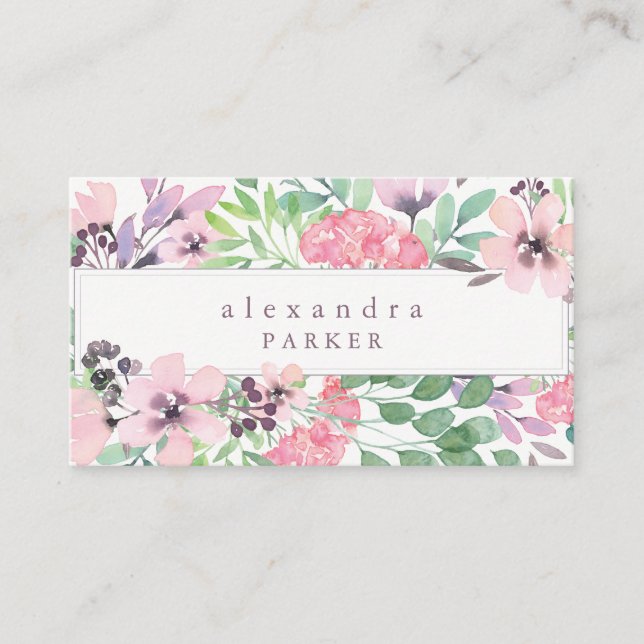 Carte De Visite Belle florale | Cadre Aquarelle tendance (Devant)