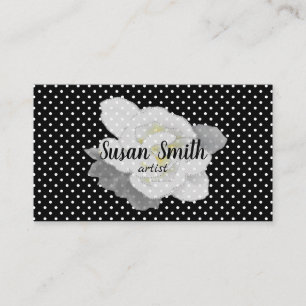 Carte De Visite Belle Gardenia Blanche Fleur Noir Blanc Polka Poin