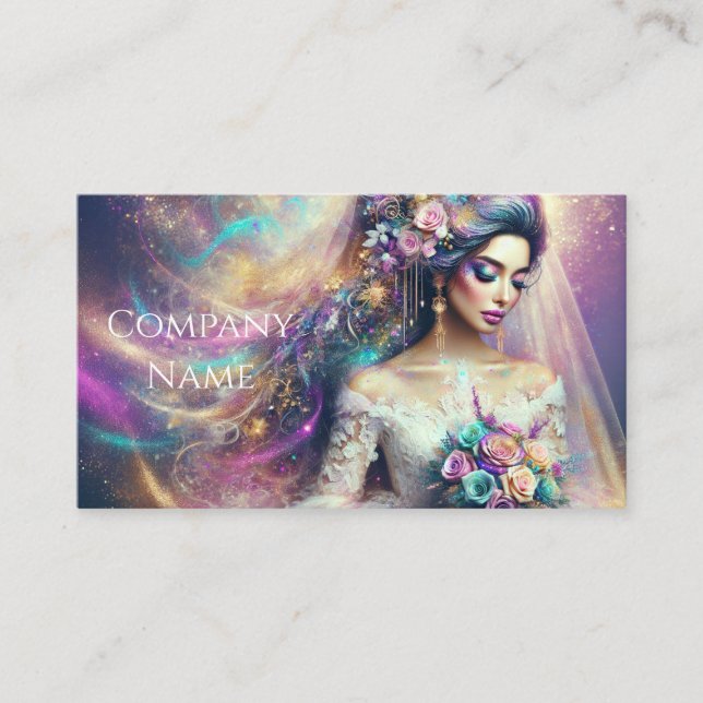 Carte De Visite Belle mariée avec Parties scintillant colorée (Devant)