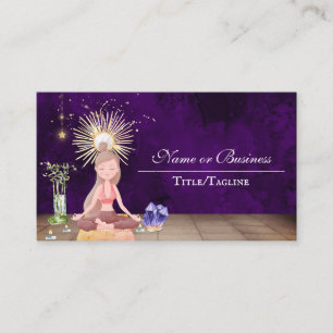 Carte De Visite Belle méditation de Yoga violet fille et cristaux