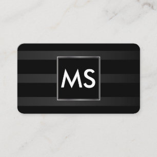 Carte De Visite Belle Monogramme Chic Stripes Faux Argent Cadre