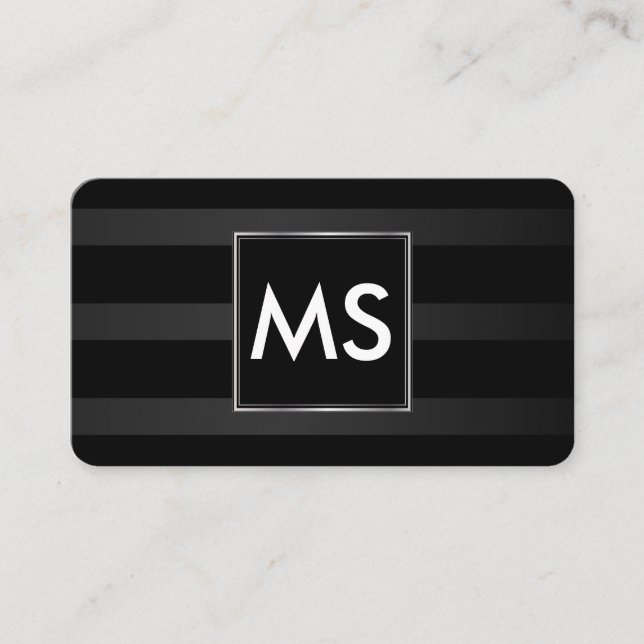 Carte De Visite Belle Monogramme Chic Stripes Faux Argent Cadre (Devant)