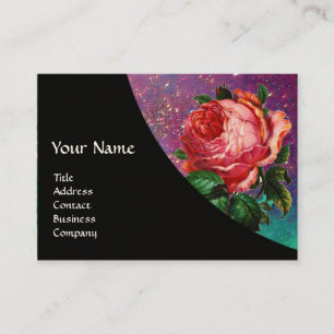 CARTE DE VISITE BELLE ROSE ROSE, SCEAU DE CIRE ROUGE À PAILLETTES