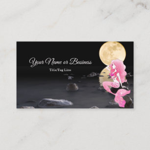 Carte De Visite Belle Sirène en rose avec Pleine lune
