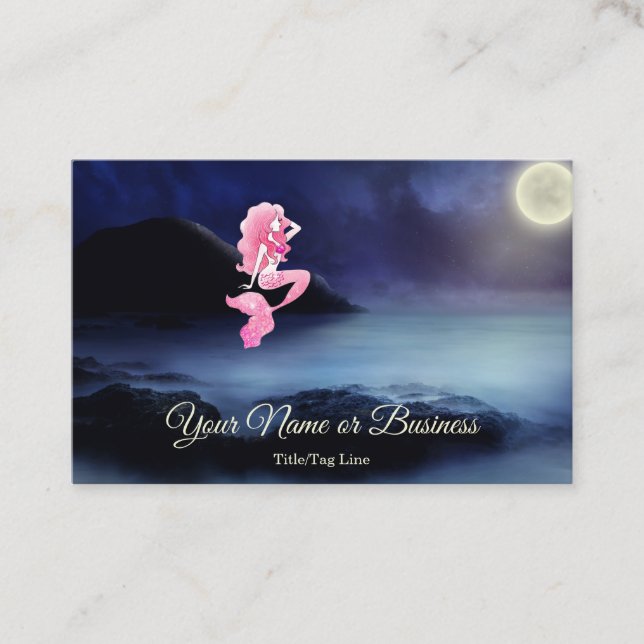 Carte De Visite Belle Sirène Rose, Pleine lune Lagoon Beach (Devant)