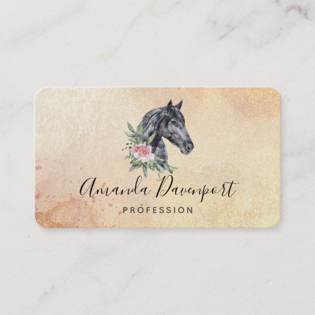 Carte De Visite Belle tête de cheval noir Portrait d'aquarelle (Devant)