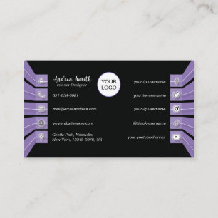 Carte De Visite Belle violet noir médias sociaux Icônes minimes