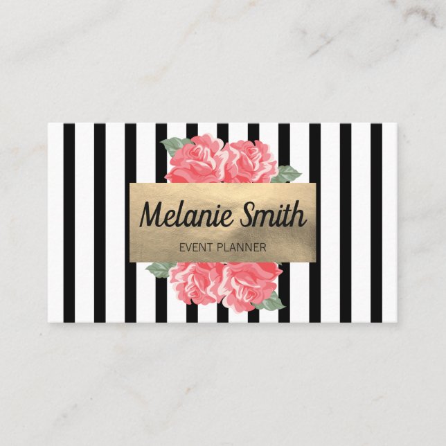 Carte De Visite Belles Fleurs Chic Vertical Striped (Devant)