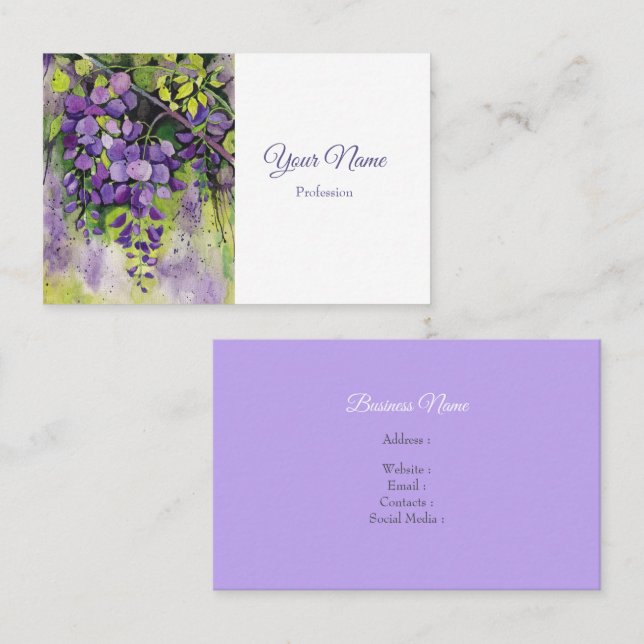 Carte De Visite Belles Fleurs De Wisteria En Aquarelle (Devant / Derrière)