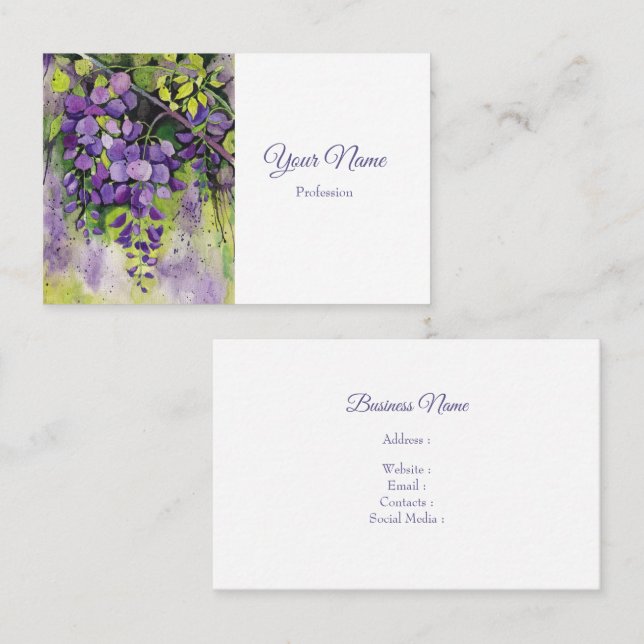 Carte De Visite Belles Fleurs De Wisteria En Aquarelle (Devant / Derrière)