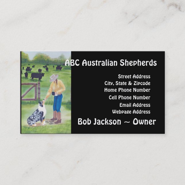 Carte De Visite Berger australien "fin peinture de jour" (Devant)