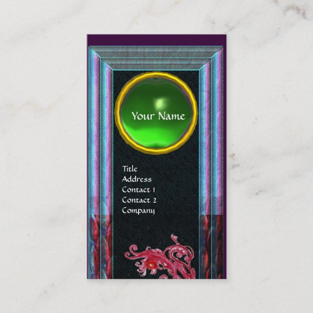 Carte De Visite BERRIES MAGIQUES MONOGRAMME ÉMERAUDE VERT, bleu no (Devant)