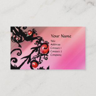Carte De Visite BERRIES NOIRES SWIRLS rouge noir soie rose