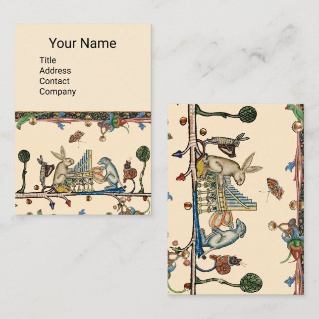 Carte De Visite BESTIAIRE MÉDIÉVAL FAISANT DE LA MUSIQUE, Lapin, C (Devant / Derrière)