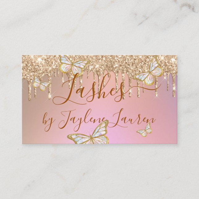 Carte De Visite Beurre de verre Lashes Rose Parties scintillant or (Devant)