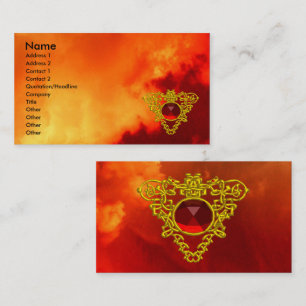 Carte De Visite BIJOU CELTIQUE de COEUR d'OR, rouge rouge vibrant,