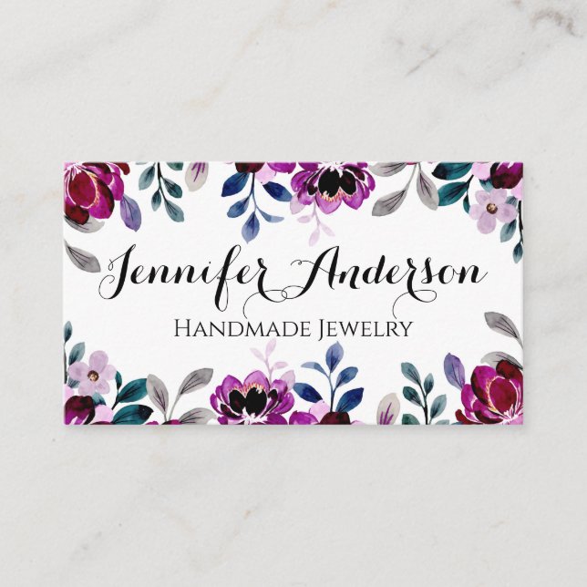 Carte De Visite Bijoux artisanal Aquarelle Floral Burgundy Script (Devant)