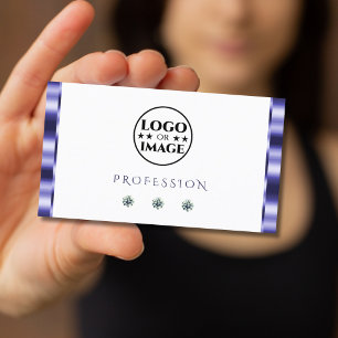 Carte De Visite Bijoux élégants bleu et blanc avec logo