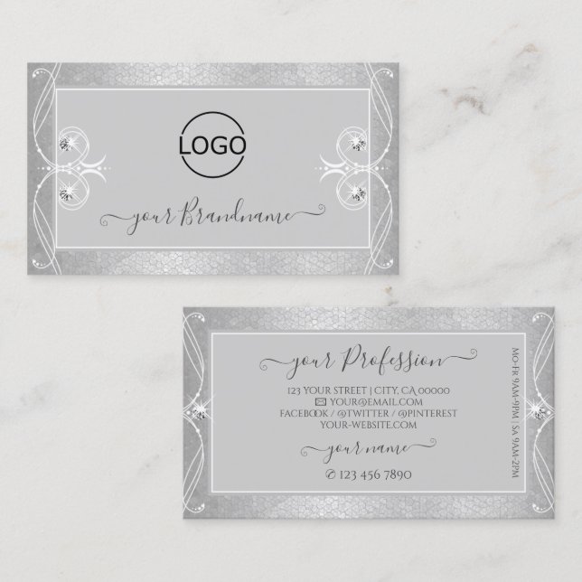 Carte De Visite Bijoux en mosaïque gris-gris orné avec logo (Devant / Derrière)