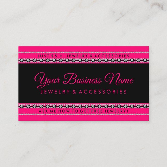 Carte De Visite Bijoux en noir rose diamant (Devant)