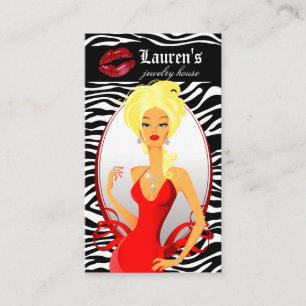 Carte De Visite Bijoux Femme Rouge Zèbre Lèvres Blonde Noir