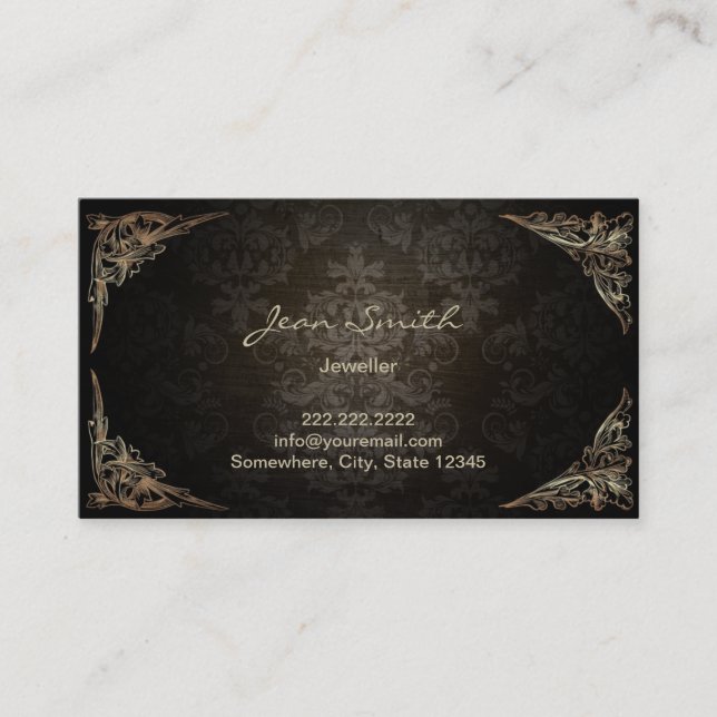 Carte De Visite Bijoux foncés de damassé encadrés par cru (Devant)