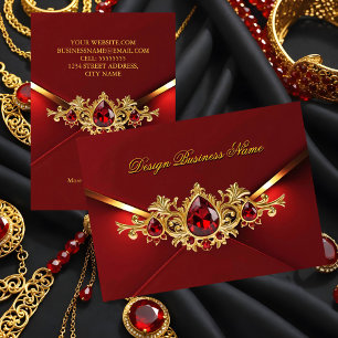 Carte De Visite Bijoux Pierres précieuses Rouge Or Élégant Royal É
