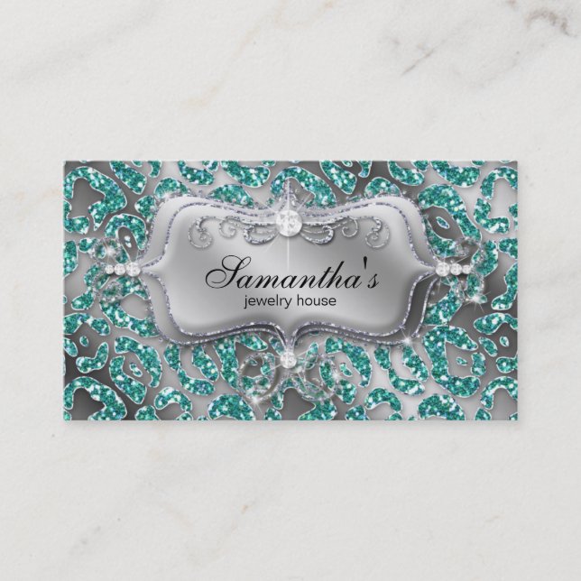 Carte de visite bijoux Sparkle Zebra Turquoise 2 a (Devant)