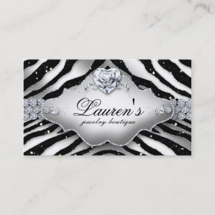 Carte De Visite Bijoux Zebra Valentine's Heart Sparkle Black