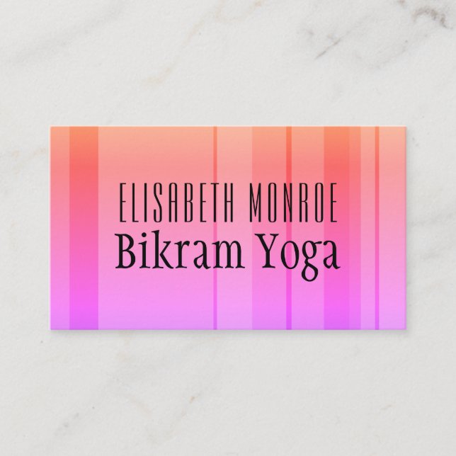 Carte De Visite Bikram Yoga classique rose rayé enseignant (Devant)