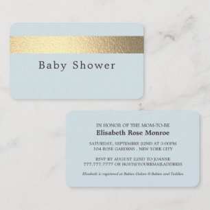 Carte De Visite Billet Baby shower en or à huile, en poudre bleu