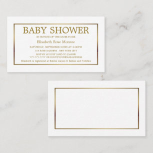 Carte De Visite Billet Baby shower moderne & élégant, blanc & or